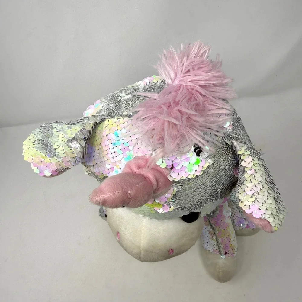 Goffa Reversible Sequin Unicorn Plush Silver Iridescent Pink 15 Inch Toy